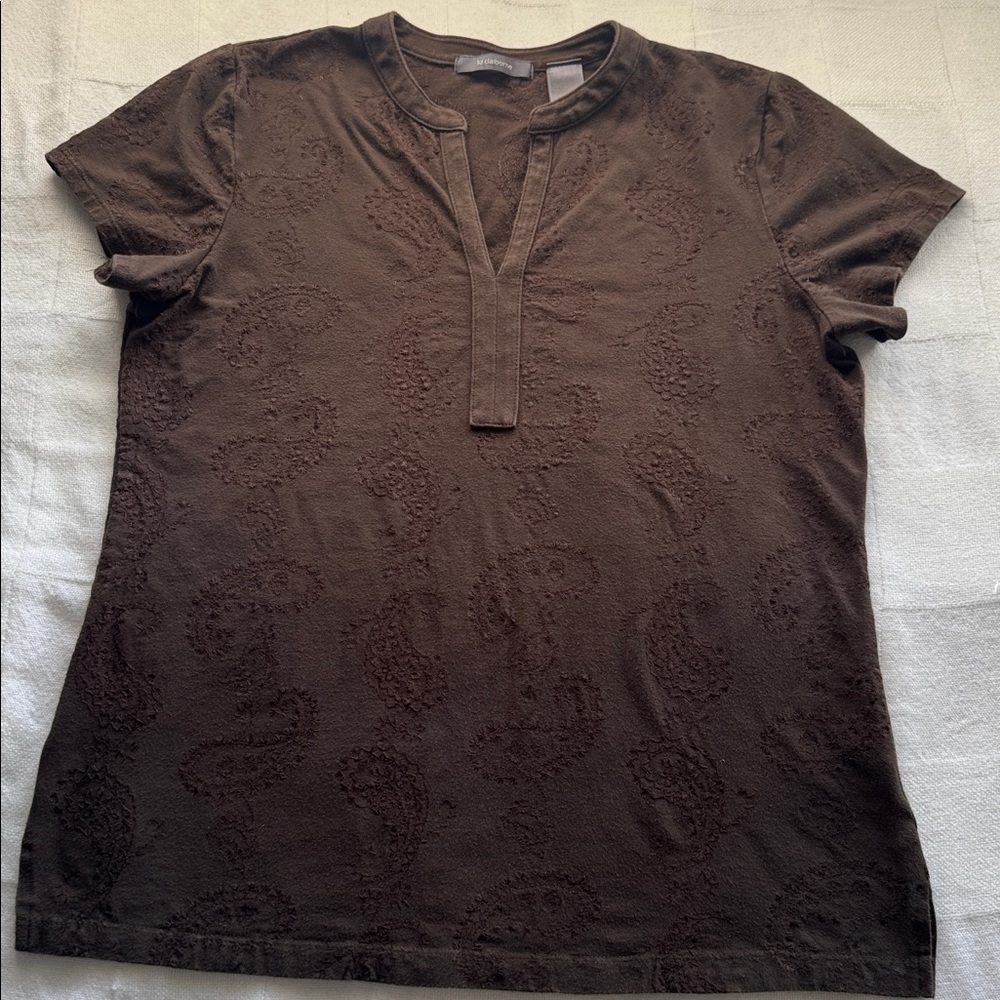 Liz Claiborne Chocolate Brown Embroidered Eyelet Blouse M